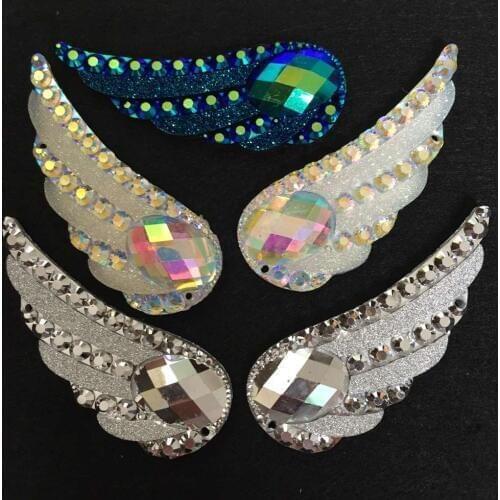 3 pair AB resin shiny angel wing gem Flat back rhinestone appliques DIY Wedding 2 hole ornament craft accessories SW56