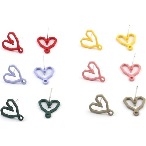 DoreenBeads Hadnmade Painted Ear Post Stud Earrings Findings Heart Multicolor W/ Loop DIY Making Women Jewelry 13mm x 12mm,4PCs