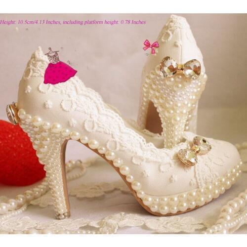 White Pearl sparkling diamond wedding shoes handmade Lace wedding shoe pearl shoes wedding dress formal high low heel dress shoe