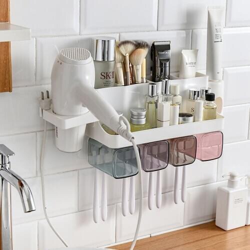 Punch Free Adsorption Toothbrush Holder Automatic Toothpaste Dispenser With Cups Wall Mount Storage Rack Bathroom Accessories Se