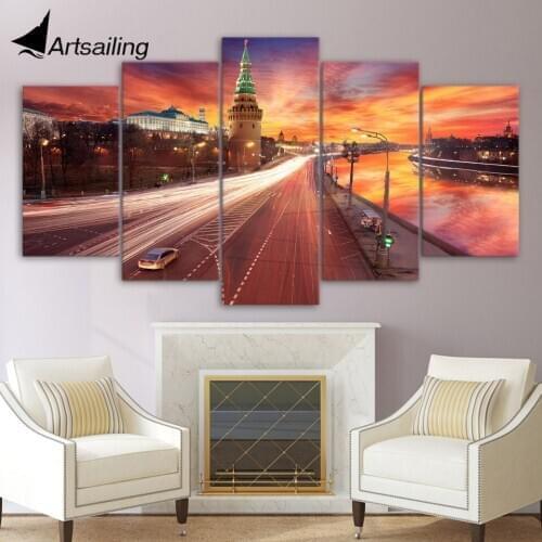 Canvas Printed Red Sunset Over Moscow Kremlin Painting Canvas Print room decor print poster picture canvas Free shipping/NY-5732