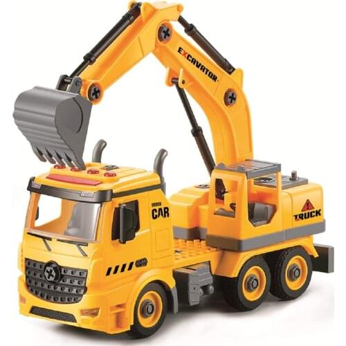 Excavator Toys for Boys DIY Friction Powered Kids Construction Toy Vehicles with Light Sound Digger Engineering Truck