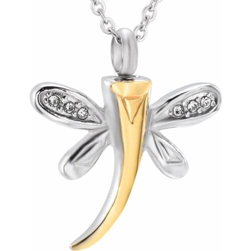 IJD9725 Stainless Steel Dragonfly Cremation Pendant Keepsake Necklace Ashes Holder Urn Memorial Funeral Jewelry-Funnel Included