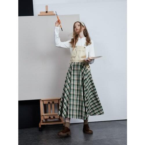 IRINACH464 Fall Winter 2021 Collection Original Design Long A Line Plaid Overalls Dress