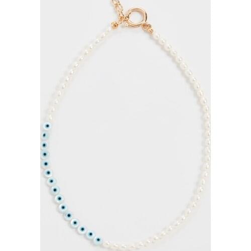 Classtic fashion Accessories Jewelry Turkey blue glass evil eye beaded real freshwater pearl choker necklace women wholesale