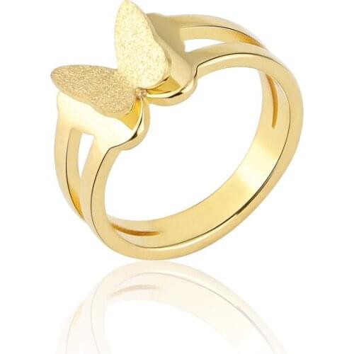 Beautiful Frosted Butterfly Ring Stainless Steel Fashion Jewelry Gold Color Brand Bague For Women Rings Wholesale