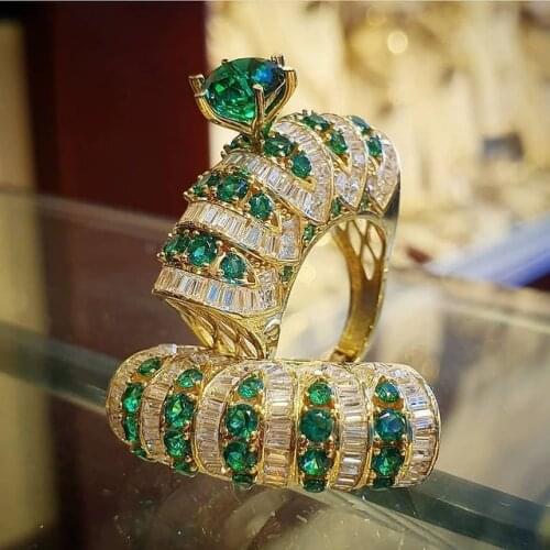 Trendy Women Jewelry Gold Ring Set Green Stone Solitaire Ring for Women Wedding Cocktail Party Jewelry Anniversary Gifts