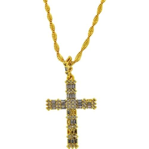 3pcs Hot Sale Religious Cross Virgin Mary Charm Pendant Paved Color Crystal Cubic Zircon Gold Unisex Hain Choker Necklace Gift