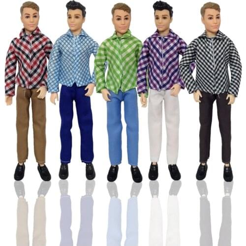 32Cm Kens The Boyfriend Handmade Outfit Set Clothes Plaid T-shirt Suit Fit Barbies Doll Accessories House Dressing Up Kids Toys