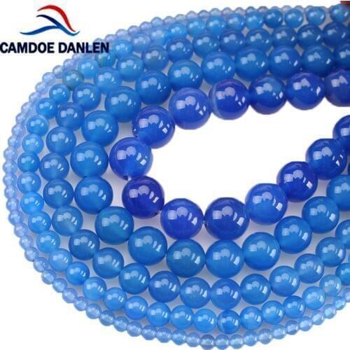 Natural Stone Blue Agates Chalcedony Round Beads 4 6 8 10 12MM Diy Necklace Bracelet Earrings For Jewelry Making Jewelry