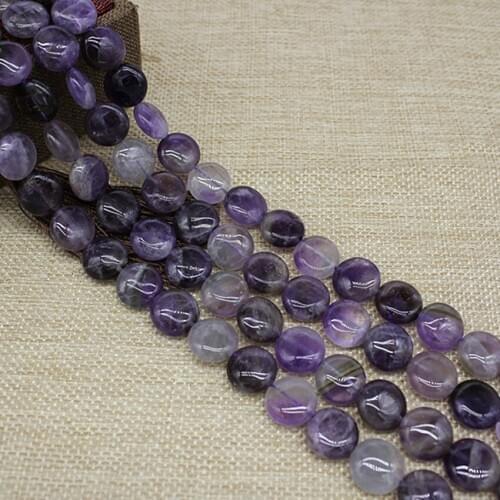 Nature Amethysts Round Cake Shaped loose Stone Beads 14 MM for Jewelry Making Purple Bracelet Earrings Necklace Stone Beads