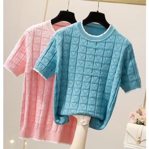 L-4XL plus size women hollow out kint sweater top 2021 loose casual short sleeve o neck Oversized Summer thin pullover jumper