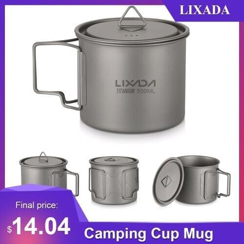 Lixada Ultralight Titanium Cup Outdoor Portable Camping Equipment Picnic Water Cup Mug Foldable Handle camping cookware 캠핑용품