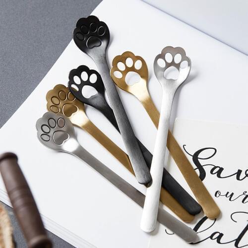 Cat Claw Stainless Steel Spoon Ice Cream Coffee Stirring Spoons Teaspoon Mini Golden Dessert Sugar Cake Scoop Gift Tableware