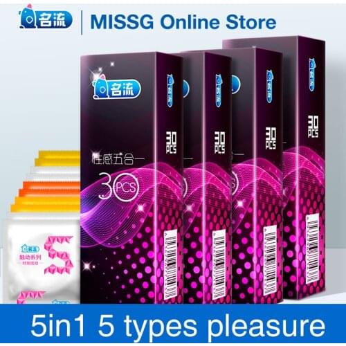 MingLiu Mixed 120pcs 5 Types Sexy Latex Dots Pleasure Nautural Rubber Penis Condoms for Men Sex Erotic Male Contraception Condom