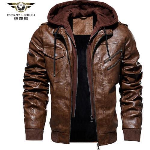 Mens Winter Leather Jackets Business Casual Coat Motorcycle Biker Leather Jacket Hooded Zipper chaqueta cuero hombre