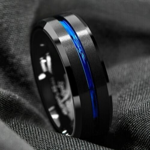 MOREDEAR Luxury Tungsten Carbide Ring Thin Blue Line-Inside Black Brushed Pary Wedding Band Mens Memorial Jewelry
