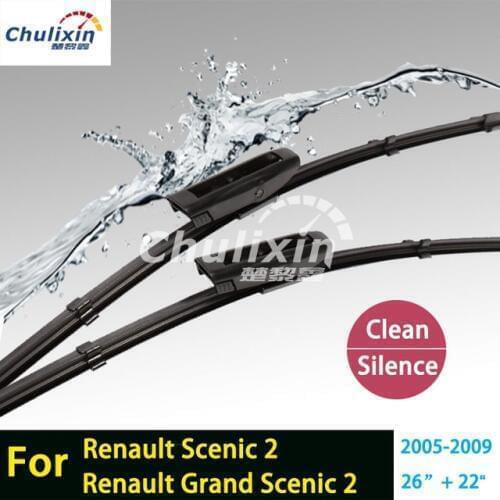 Car stickers Wiper blades for Renault Scenic 2 Grand Scenic 2 (2005-2009) 26"+22" fit bayonet type wiper arms only