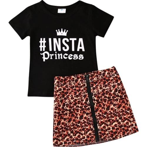 New Baby Girl Toddler Kids Leopard Princess Outfits Shirt Top Mini Skirts Set