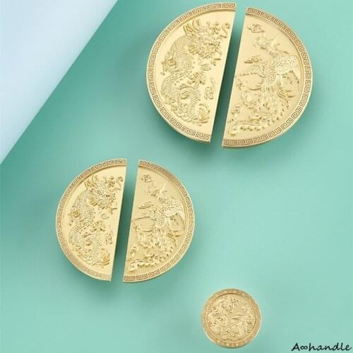 New Chinese Brass Handle Dragon-Phoenix Pair Handle Furniture Hardware Single Cabinet Pulls Drawer Knobs Kitchen Accessories