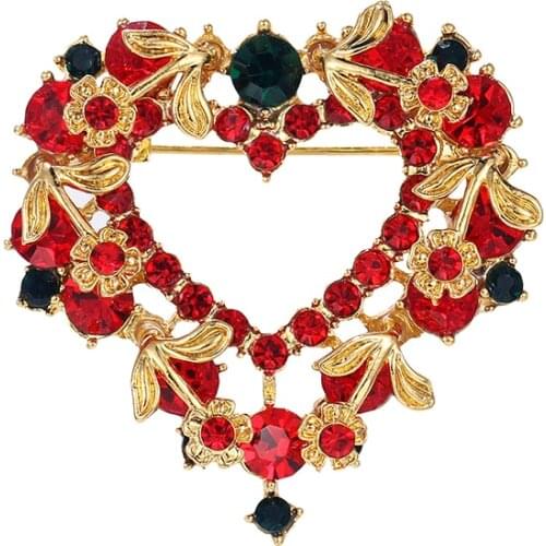 WEIMANJINGDIAN New Arrival Crystal Heart Shape Christmas Pins and Brooches Winter Accessories Jewelry Gifts