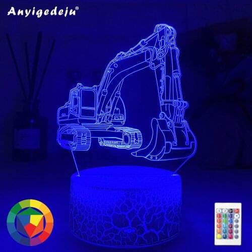 New 7/16-color Excavator LED Table Lamp 3D Touch Illusion Night Light USB Shop Bar Bedroom Decor Gift Lights Cool Car 3d Lamps