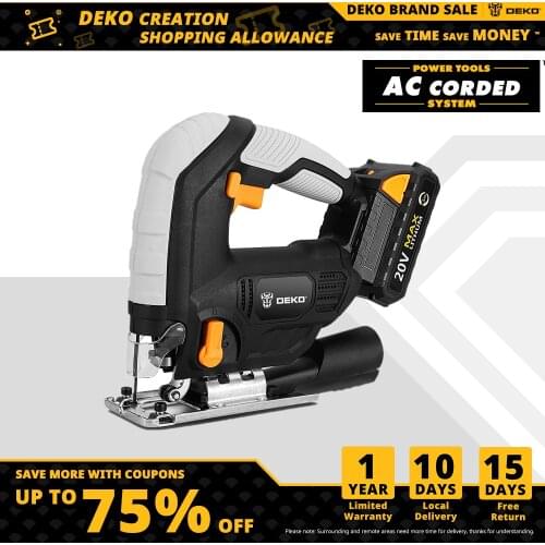 DEKO 20V Cordless Jig Saw Adjustable Speed Electric Saw with Blades,Allen Wrench ,Metal Ruler Power Tools