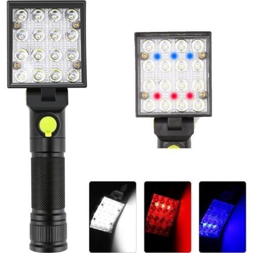 Portable 25W 16LED Flashlight Folding Work Ligt 18650 Rescue Beacon Flash Light Red Emergency Strobe Light Torch 4modes