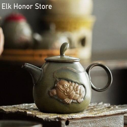 Retro Green Tea Dust Glazed Teapot Handmade HIKYUU Ingot Japanese Style Kung Fu Tea Teakettle Strainer Single Master Pot Teaware