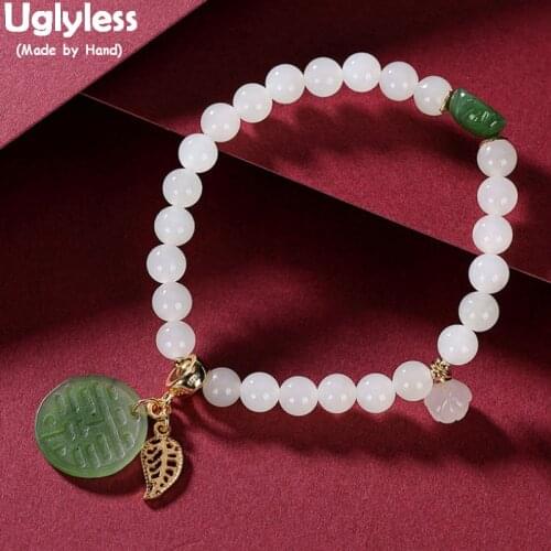 Uglyless Luxury Natural Jade Jasper Bracelets for Women Real 925 Silver Leaf Charms Bracelet Gemstones lotus Fashion Jewelry