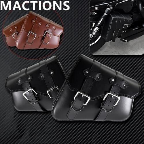 Motorcycle Saddle Bags Pu Leather Side Tool Bag Luggage 2pcs Black/ Brown For Harley Sportster XL 883 1200