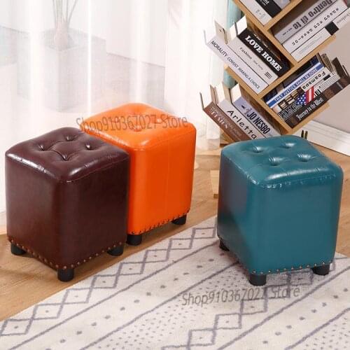 Net Red Square Stool Round Leather Pier American Living Room Sofa Stool Lazy Shoe Replacement Stool Low Stool Nordic