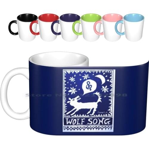 Wolf Song Blue Ceramic Mugs Coffee Cups Milk Tea Mug Wolf Star Moon Night Sky Wolf Music Singing Song Sing Lunatico Stoyano