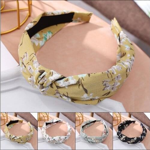 Sweet Floral Print Knotted Hairbands Hair Accessories For Women Wide-brimmed Cloth Headwear Ornaments Students Hair Hoops New