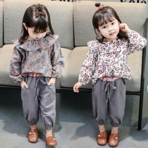 Vintage Floral Pullover Children Clothes Spring Summer Girls Cotton Blouses Shirts Set Kids Teenagers Outwear Zipper Breathable