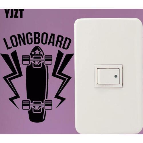 YJZT Longboard Skateboard Sport Art Room Mural Light Switch Sticker Decor Wall Decal Art Living Room Vinyl Decal 8SS2188