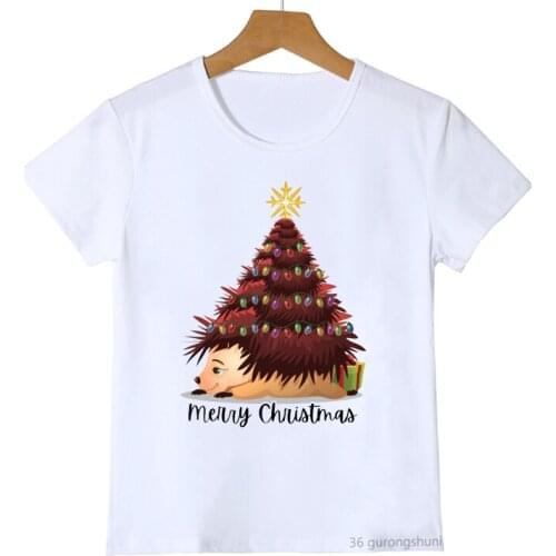 Funny childrens t-shirts cute hedgehog Christmas cartoon print for kids Christmas clothing fashion boys girls universal tshirts