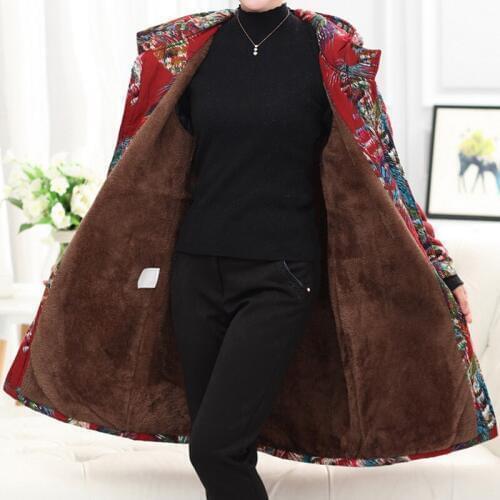 Plus Size 5XL Winter Hooded Thick Jacket Women Medium-Long Women Winter Cotton Jacket Female Print cotton jacket Coat Outwear