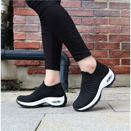 2021 Women Wedges Shoes New Mesh Breathable Knit Ladies Shoes Mix Colors Sneaker Soft Platform Slip On Womens Vulcanize Shoes