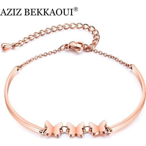 AZIZ BEKKAOUI Rose Gold Chain Link Butterfly Bracelets for Women Ladies Cute Animal Charms Woman Bracelets & Bangles Femme Gift