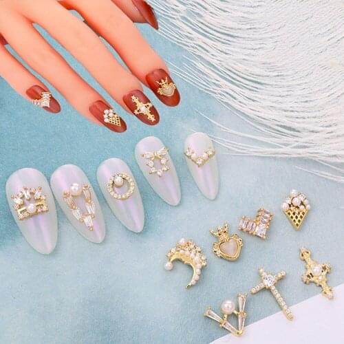 1Pcs 3D Nail Art Alloy Diamond Jewelry Nail Art Zircon Pearl Metal Manicure DIY Accessories Top Crystal Nail Decoration Pendant