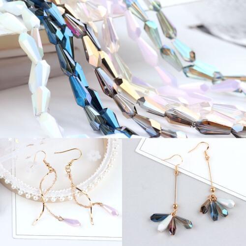 10Pcs 6x14mm Long Cone Pendant Water Drop Austrian Faceted Crystal Glass Beads Loose bead For Jewelry Making Accessories
