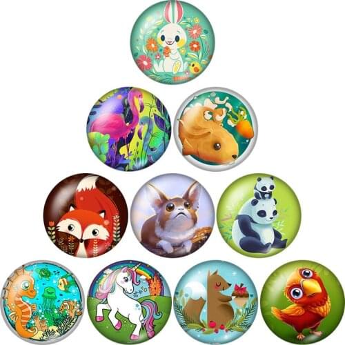 New Cartoon Lovely Animals 10pcs mixed 12mm/16mm/18mm/25mm Round photo glass cabochon demo flat back Making findings ZB0679