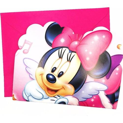 6pcs/set Minnie Mouse Cartoon birthday Party Supplies Decor Paper Birthday Invitation Card Children Party Supplies Set