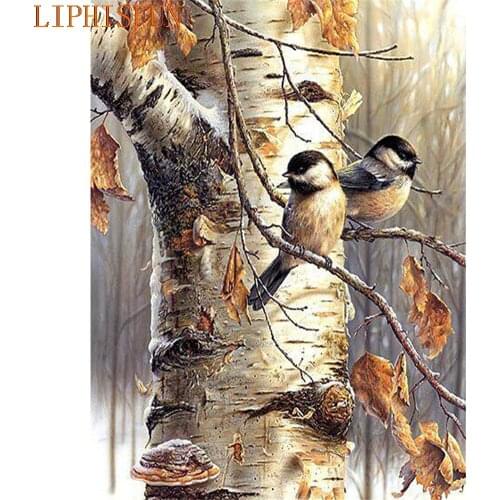 Diamond Painting Cross Stitch Full Square Round Picture of Rhinestone DIY Mosaic Embroidery Bird Tree New Year Gift