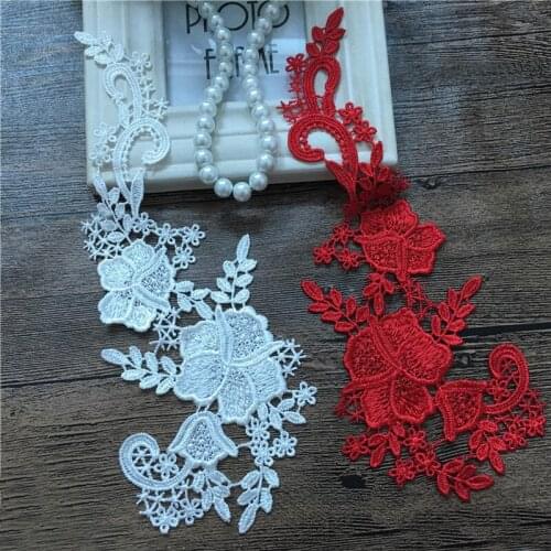 10 Piece/5 Pairs White Red Venise Flower Lace Applique Trim Wedding Dress Sewing Lace 26*10cm