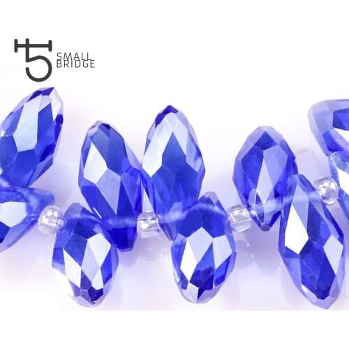 Austria Blue Ab Color Teardrop Crystal Beads for Diy Accessories with Hole Briolette Perles Pretty Facedet Loose Glass Bead Z090
