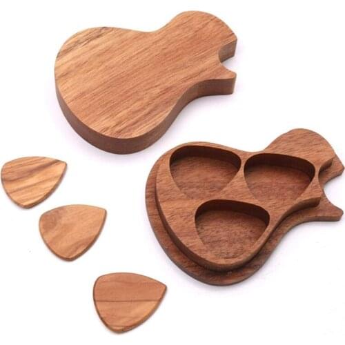 Handmade Wooden Guitar Pick Box And 3 Wood Picks Guitar Picks G32E