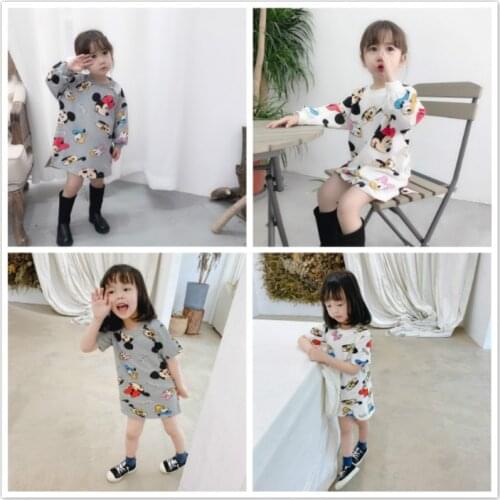Spring Kid Dresses Girls New Fashion Cotton Cartoon Mickey Print Long Short Sleeve Summer T-shirt For Beach Party Princess Dress