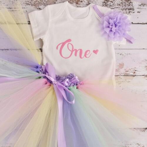 Baby Girl 1st Birthday Tutu outfit Rainbow Tutus Girls Birthday Party costume Toddler Photo Props Cake Smash 3 colors option
